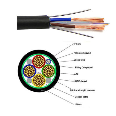 Composite 12 Core Hybrid  Fiber Optic Outdoor Optical Fiber Cable 0.36 DB And Power