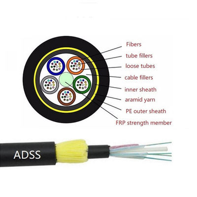 Outdoor Overhead Stranded Loose Tube Span 100m 24 Core Single Mode ADSS Aerial Fiber Optic Cable